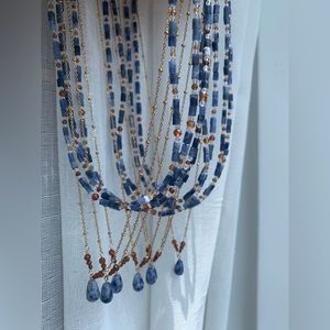 Blue natural stone necklace set, 2 pieces